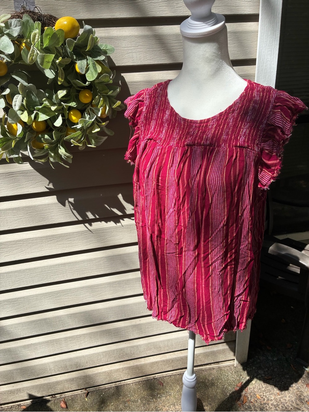 Women’s Pink Striped Short-Sleeve Blouse